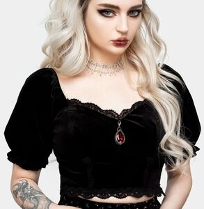 Disturbia Black Velvet Puff Sleeve Blouse